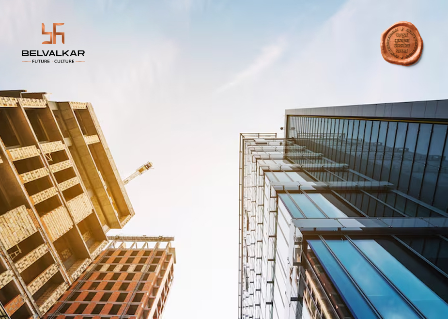 Step-by-step housing society redevelopment process in Pune with modern residential buildings and construction planning